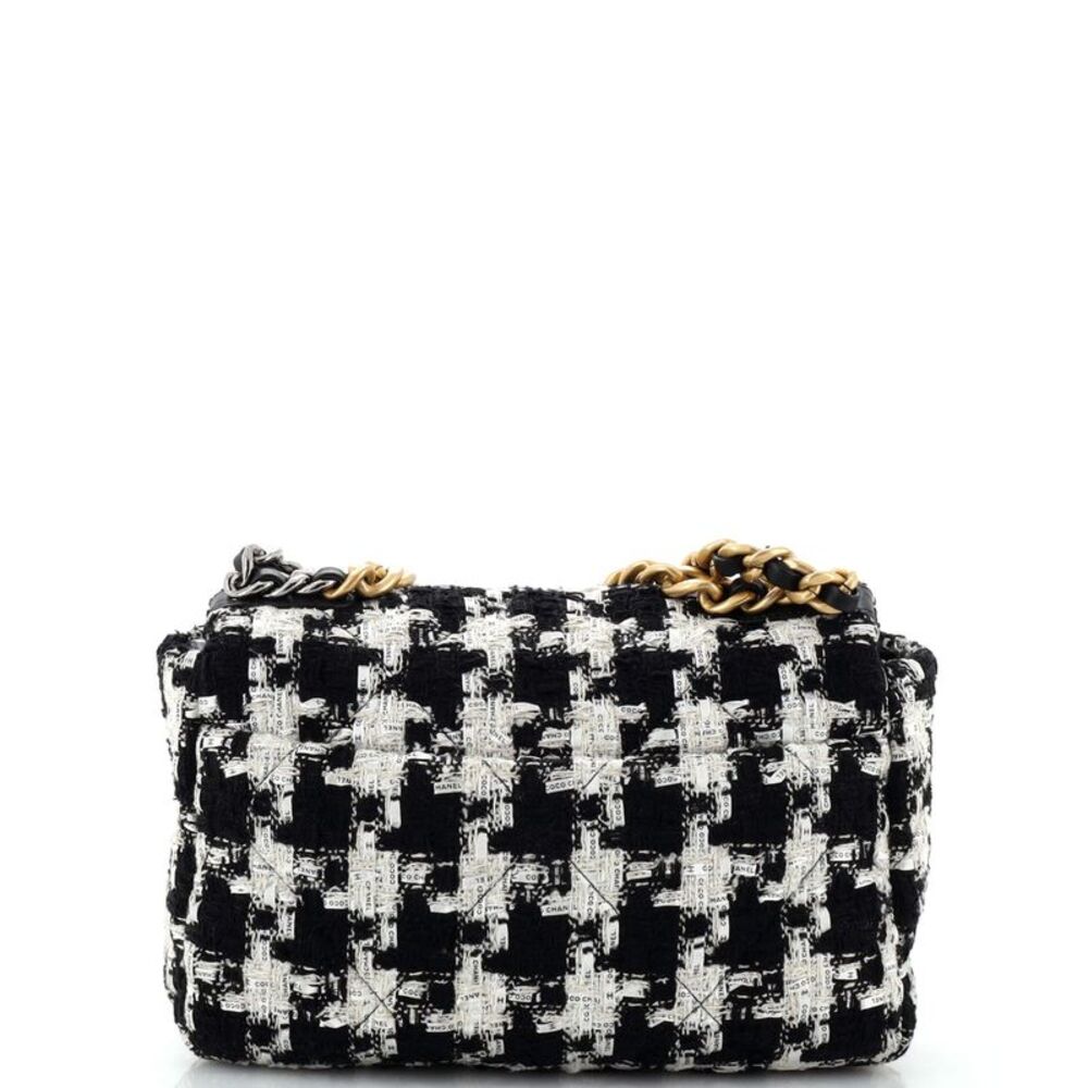 Chanel 19 Flap Bag Quilted Houndstooth Tweed and Ribbon Medium Black - Picture 4 of 9